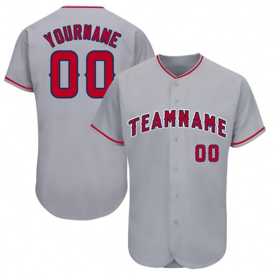 Custom Gray Red-Navy Baseball Jersey