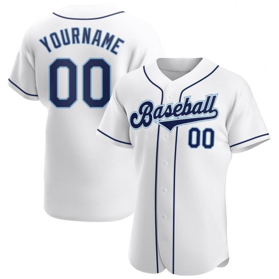 Custom White Navy-Powder Blue Authentic Baseball Jersey