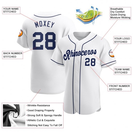 Custom White Navy Authentic Baseball Jersey