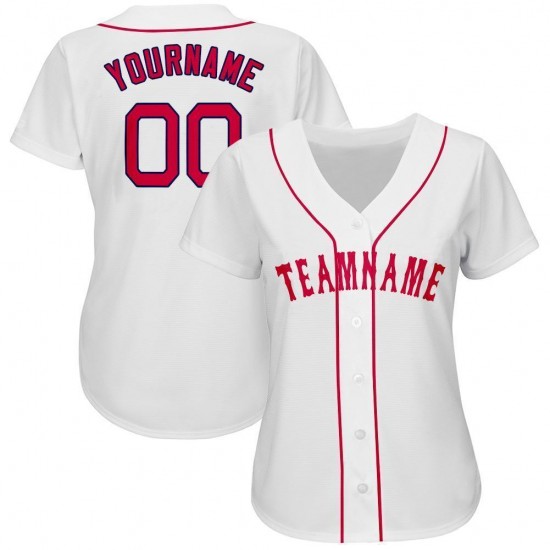 Custom White Red-Navy Baseball Jersey