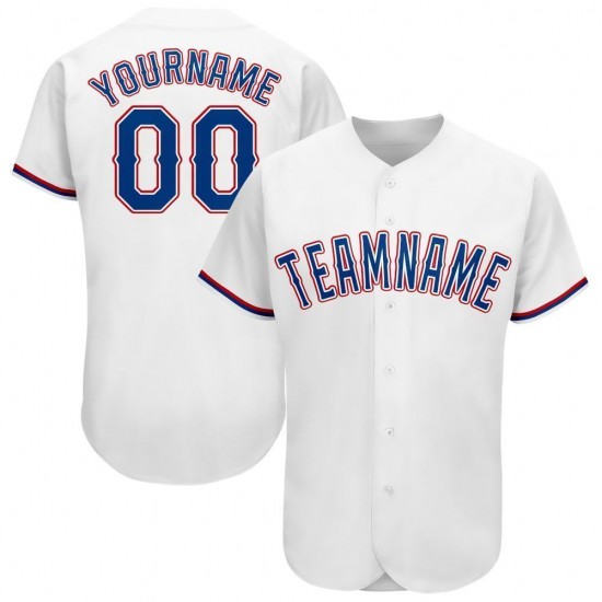 Custom White Royal-Red Baseball Jersey