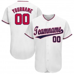 Custom White Red-Navy Baseball Jersey