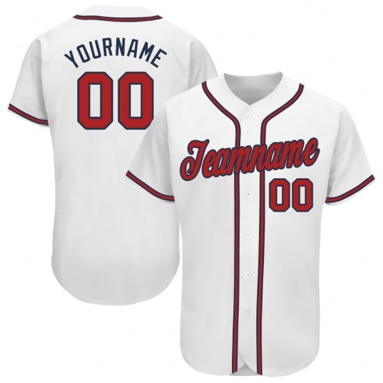 Custom White Red-Navy Baseball Jersey