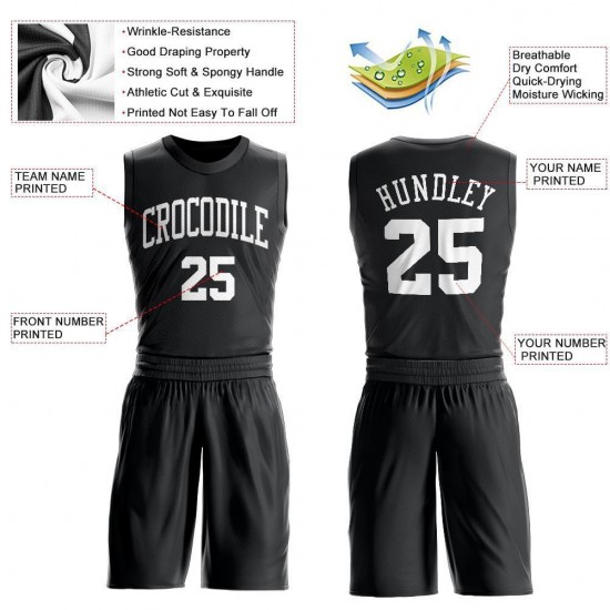 Custom Black White Round Neck Suit Basketball Jersey