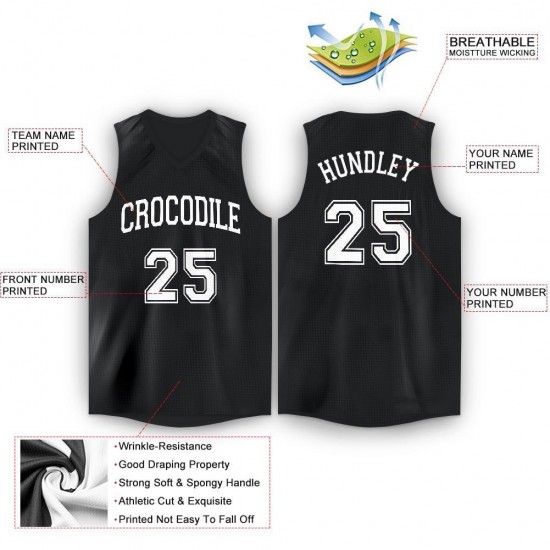 Custom Black White V-Neck Basketball Jersey